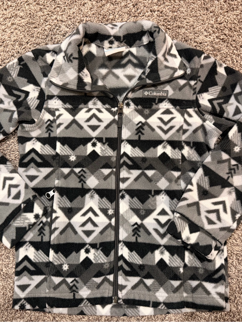 Columbia Black & White Geometric Fleece Zip Jacket
